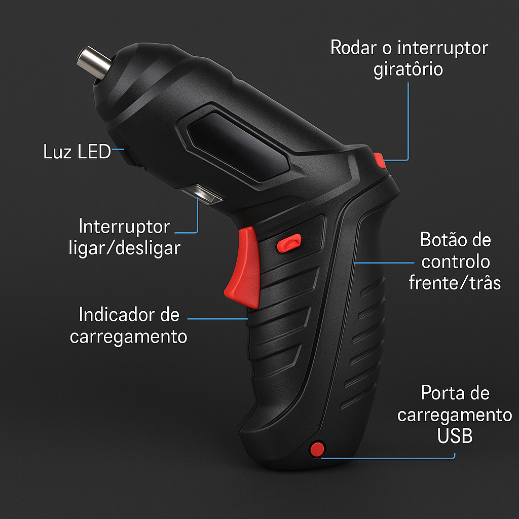 Chave de Fendas Elétrica Recarregável Multifuncional