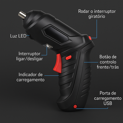 Chave de Fendas Elétrica Recarregável Multifuncional